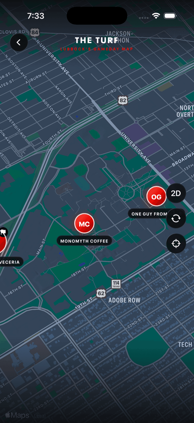 The Hub map in the TortillaCannon app